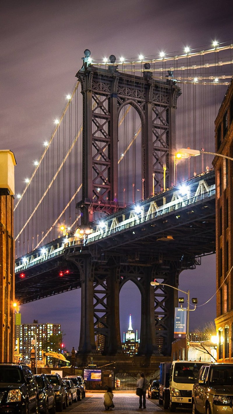 New York city, bridge, night, HD phone wallpaper