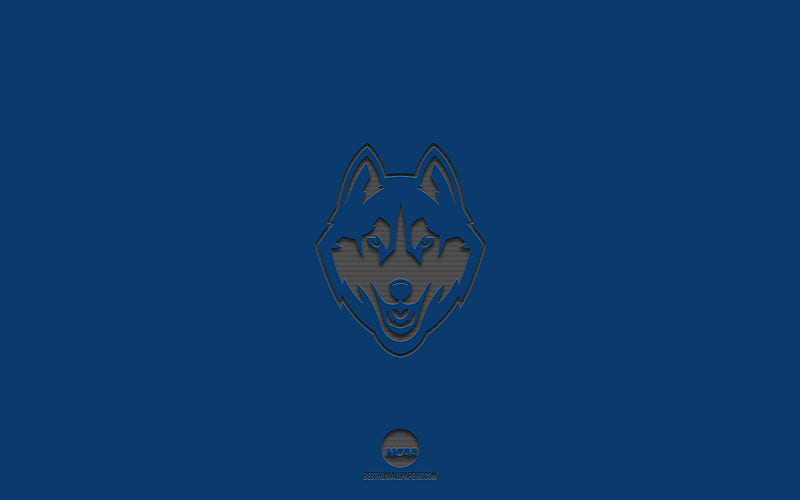 UConn Huskies, blue background, American football team, UConn Huskies emblem, NCAA, Connecticut, USA, American football, UConn Huskies logo, HD wallpaper