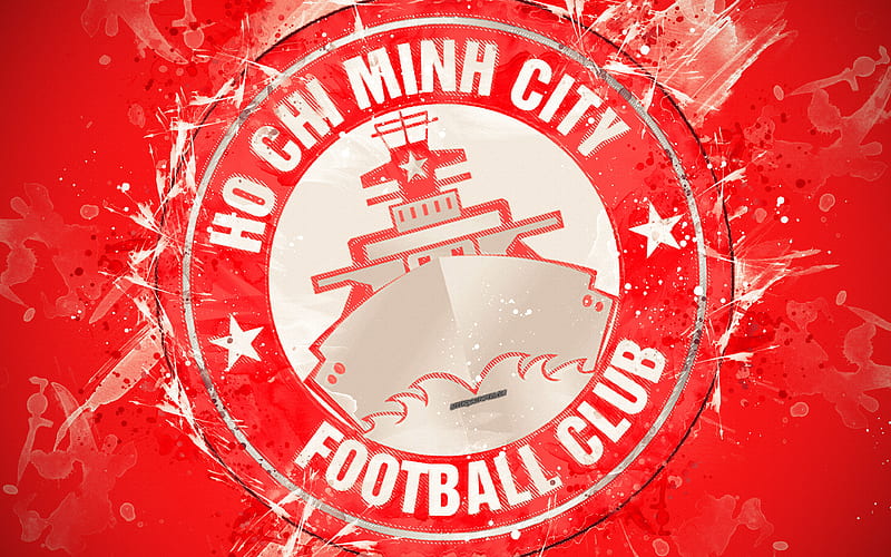 Ho Chi Minh City FC paint art, logo, creative, Vietnamese football team, V League 1, emblem, red background, grunge style, Ho Chi Minh City, Vietnam, football, HD wallpaper