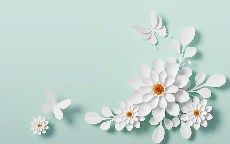 Flowers, paper, white, blue, texture, flower, card, HD wallpaper