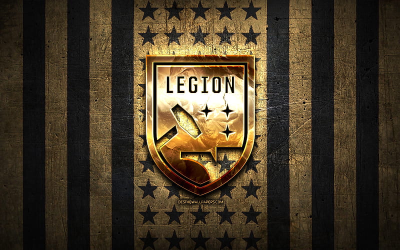 Birmingham Legion flag, USL, brown black metal background, american soccer club, Birmingham Legion logo, USA, soccer, Birmingham Legion FC, golden logo, HD wallpaper