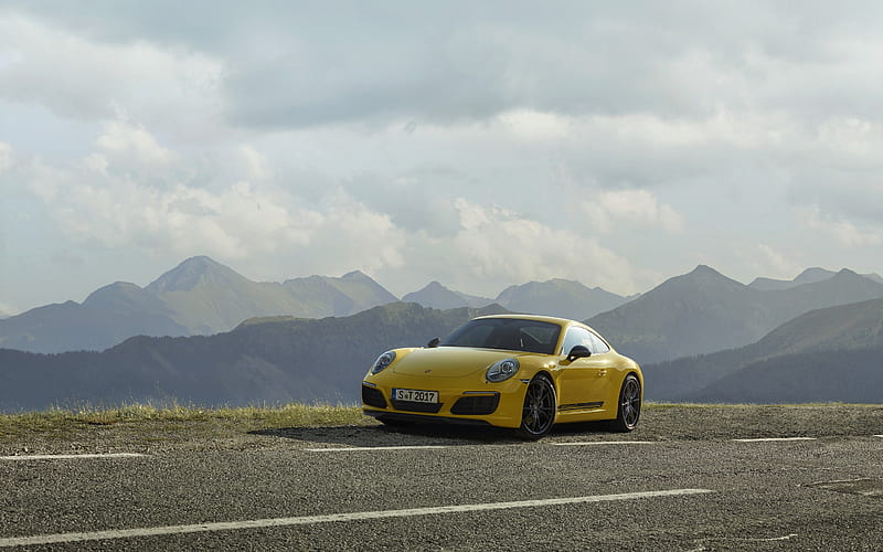 Porsche 911 Carrera T, 2018, yellow sports coupe, sports cars, yellow 911 Carrera, Porsche, HD wallpaper