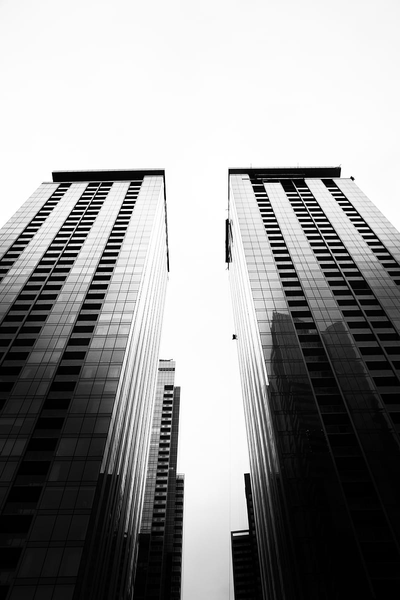 architecture, sky, bw, bottom view, buildings, HD phone wallpaper
