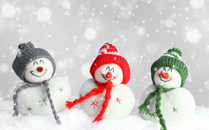 snowmen, toys, snow, New Year, Merry Christmas, winter landscape, HD wallpaper
