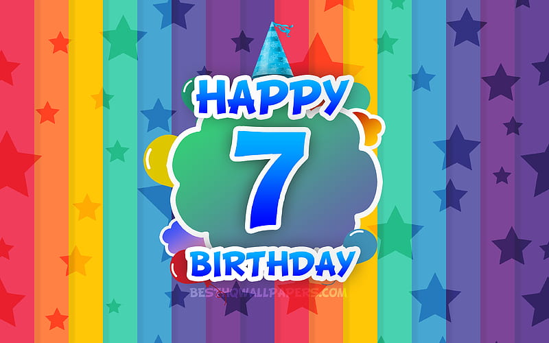 Happy 7th birtay, colorful clouds Birtay concept, rainbow background, Happy 7 Years Birtay, creative 3D letters, 7th Birtay, Birtay Party, 7th Birtay Party, HD wallpaper