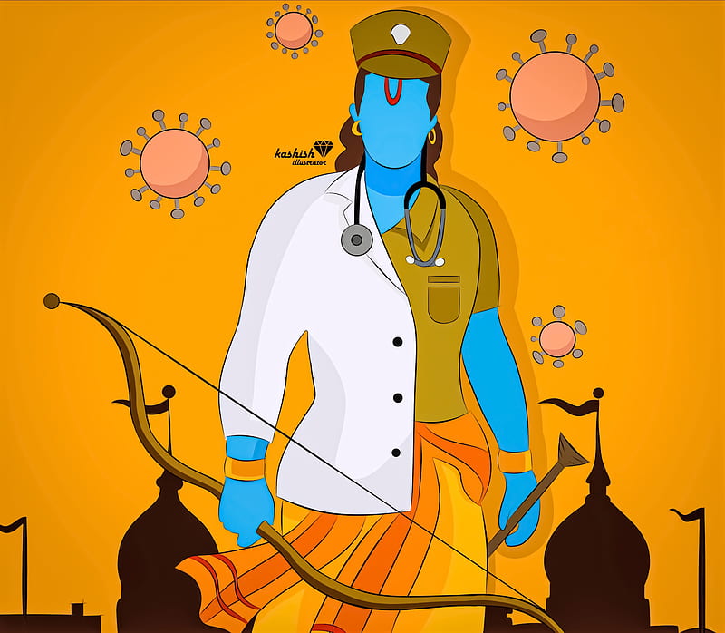 Shri ram, blue, doctor, god, hanuman, kashish illustrator, kashishillustrator, shiv, yellow, HD wallpaper