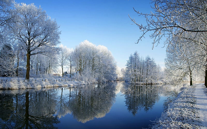 Winter at the Kromme Rijn , rhine, netherlands, kromme rijn, river, uetrcht, holland, winter, HD wallpaper