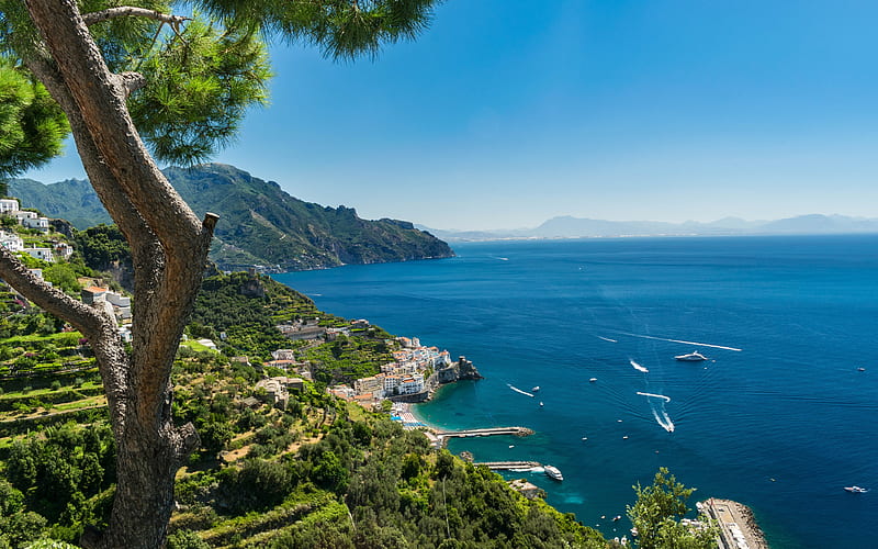 Salerno bay, summer, resort, Amalfi, Italy, Europe, HD wallpaper