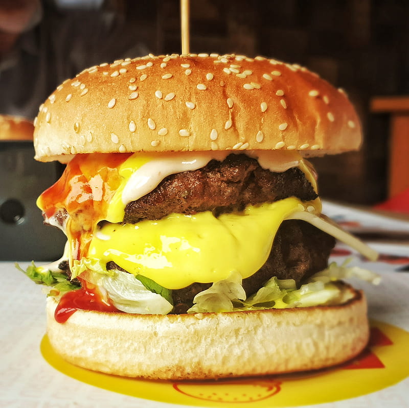 Cheesy burger , cheese, delicious, food, hotel, restaurant, HD wallpaper