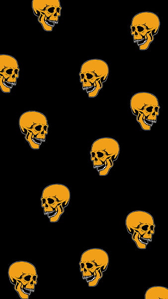 Little yellow skulls, black, bones, dark, day of the dead, death, halloween,  HD phone wallpaper | Peakpx