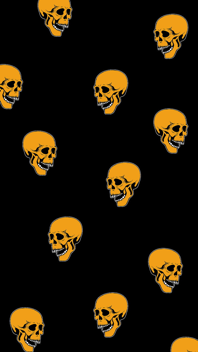 little yellow skulls, black, bones, dark, day of the dead, death, halloween, scary, skeleton, skull, HD phone wallpaper
