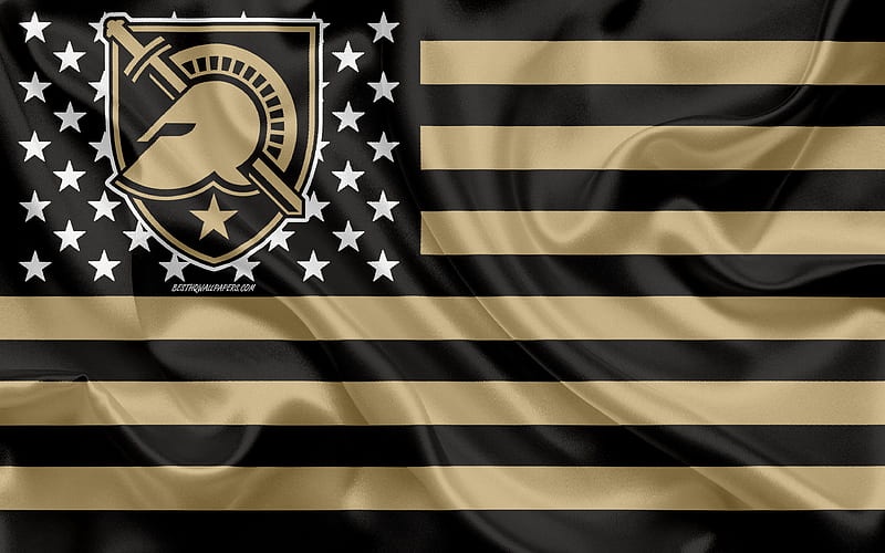 Army Black Knights, American football team, creative American flag, gold black flag, NCAA, West Point, New York, USA, Army Black Knights logo, emblem, silk flag, American football, HD wallpaper