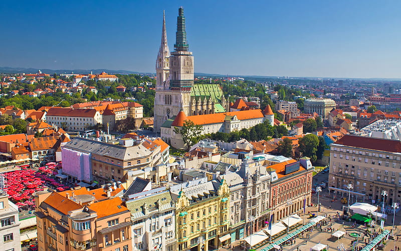Zagreb Cathedral, Kaptol, Zagreb, Roman Catholic Cathedral, summer, Zagreb cityscape, landmark, Croatia, HD wallpaper