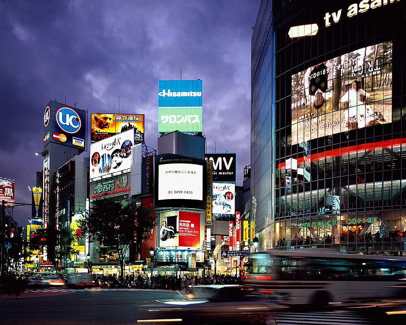 Shibuya, japan, lights, tokyo, HD wallpaper