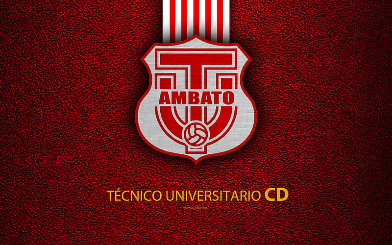 CD Tecnico Universitario leather texture, Ecuadorian football club, red background, logo, emblem, Ecuadorian Serie A, Ambato, Ecuador, football, HD wallpaper