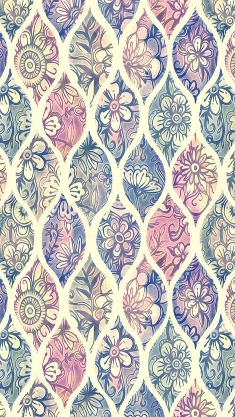Pattern, colors, cute, floral, tile, vintage, HD phone wallpaper