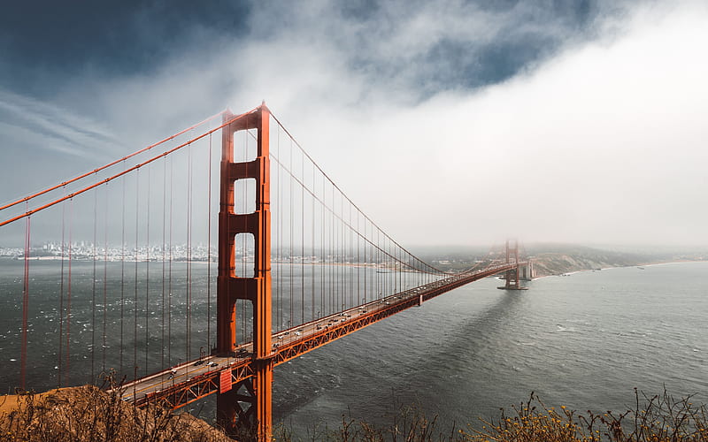 Golden Gate Bridge, storm, San Francisco, clouds, USA, America, HD wallpaper