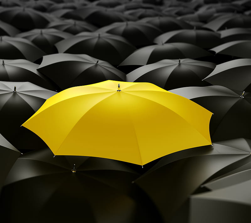 Different, black, umbrella, yellow, HD wallpaper