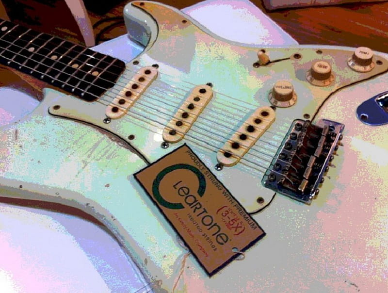 relic white stratocaster, fender, guitar, stratocaster, music, HD wallpaper
