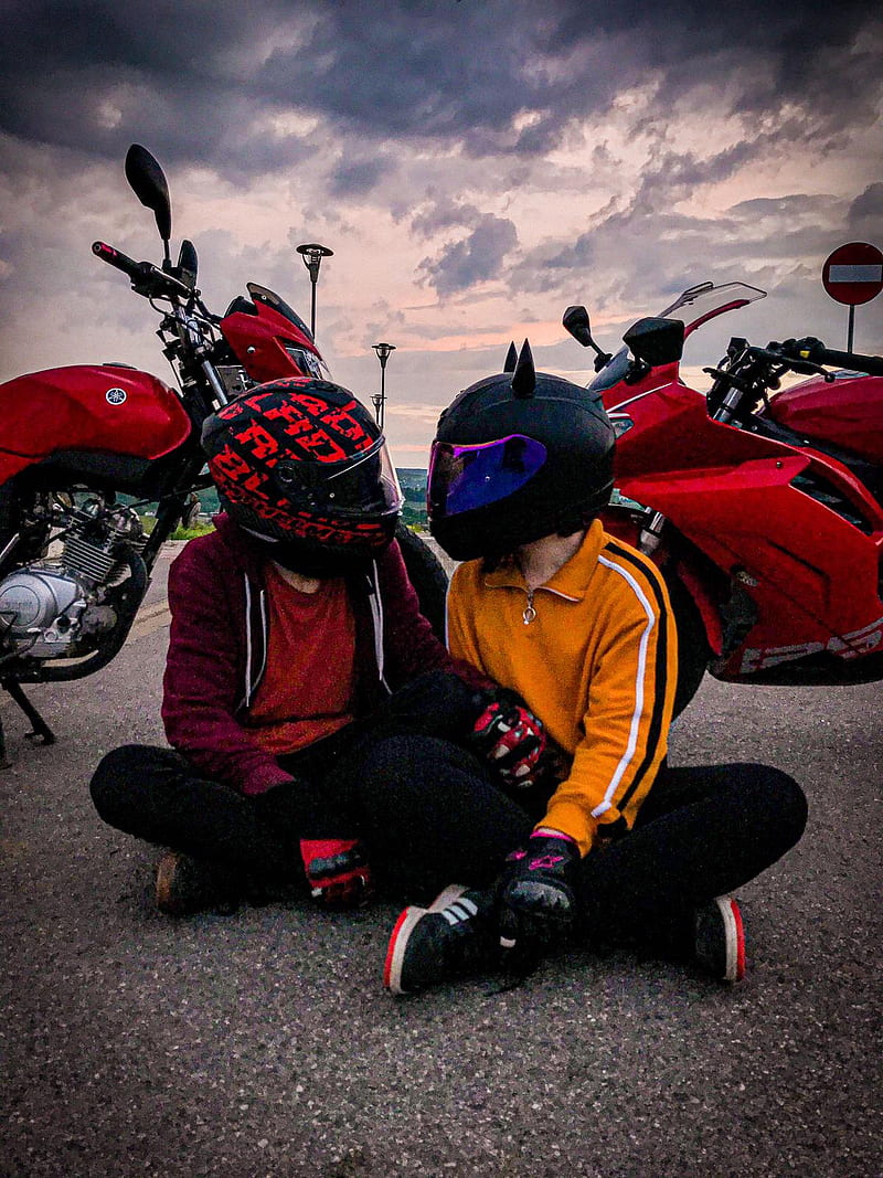 Moto Couple, bike, motorcycle, HD phone wallpaper