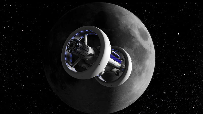 Moon Space Station, moon, 3D, stations, space, futuristic, render, HD wallpaper