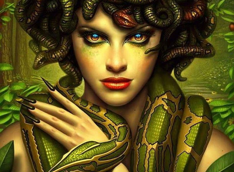 Medusa, gorgon, bonito, serpent, eyes, lady, HD wallpaper