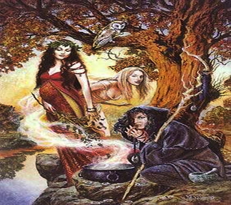 Maiden, Mother & Crone~, spells, cauldron, crone, pagan, wiccan, mother, maiden, HD wallpaper