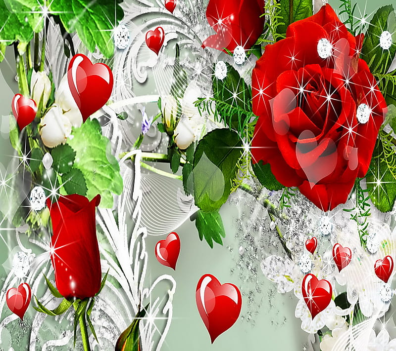Roses And Hearts, diamonds, love, romantic, HD wallpaper | Peakpx