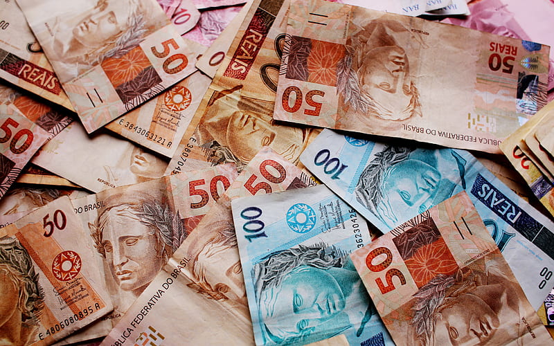 Brazilian real, money background, Brazilian currency, finance concepts, money, Brazil, money texture, HD wallpaper