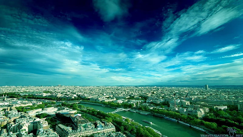 Beautiful Sky over Paris Cityscape, architecture, cityscapes, paris, sky, blue, HD wallpaper