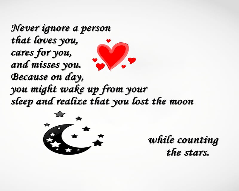 Never Ignore, cares, loves, misses, moon, new, saying, sleep, stars, HD wallpaper