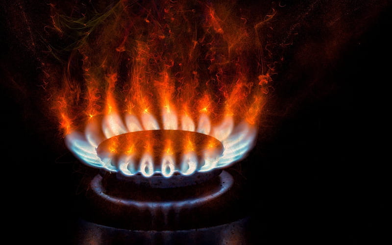 burning gas, burner, fire, flame, gas, HD wallpaper
