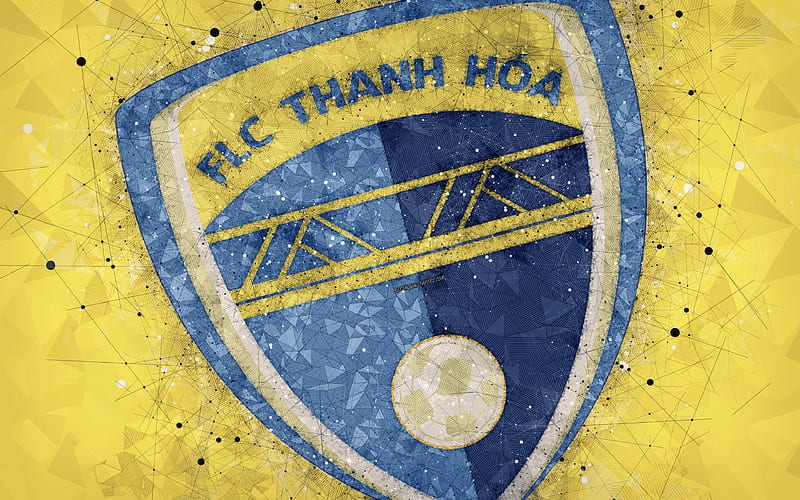 FLC Thanh Hoa FC geometric art, logo, yellow background, Vietnamese football club, V-League 1, Thanh Hoa, Vietnam, football, HD wallpaper