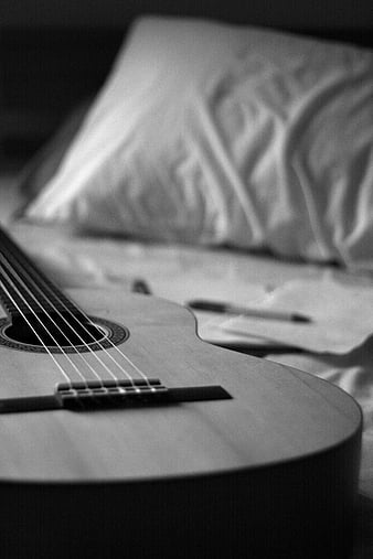 Guitar, strings, music, macro, black and white, HD wallpaper | Peakpx