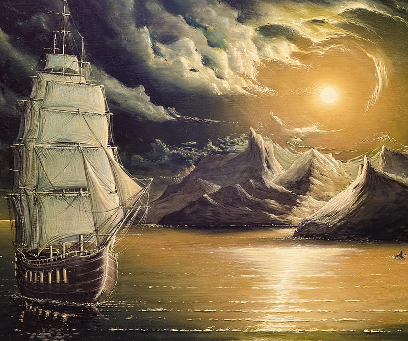 Ship painting, art, bad weather, craft, HD wallpaper