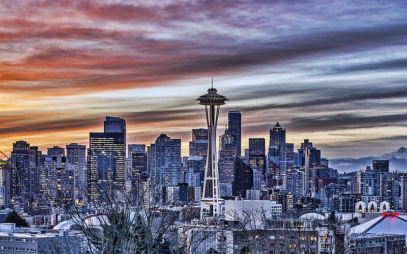 Seattle, Space Needle, evening, sunset, skyscrapers, Seattle cityscape,  American city, HD wallpaper | Peakpx