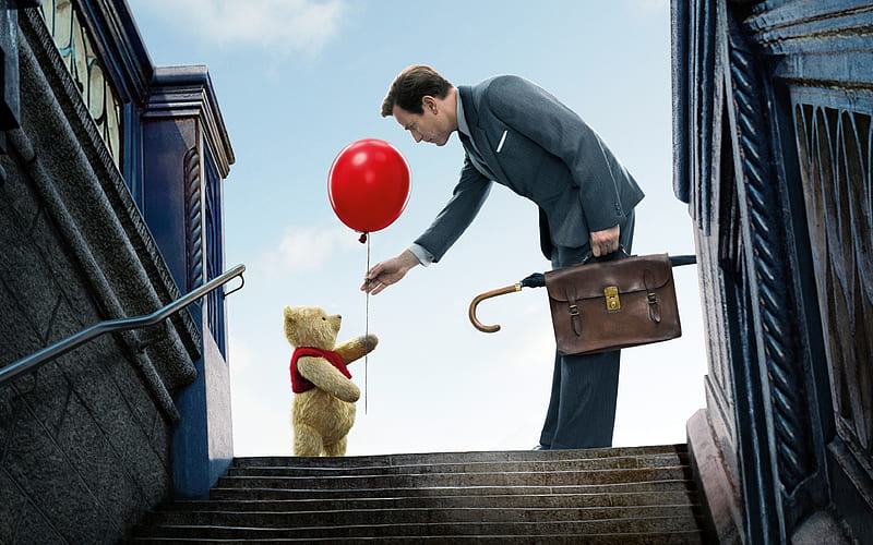 Christopher Robin, 2018 promo, poster, comedy, Ewan Gordon McGregor, teddy bear, HD wallpaper