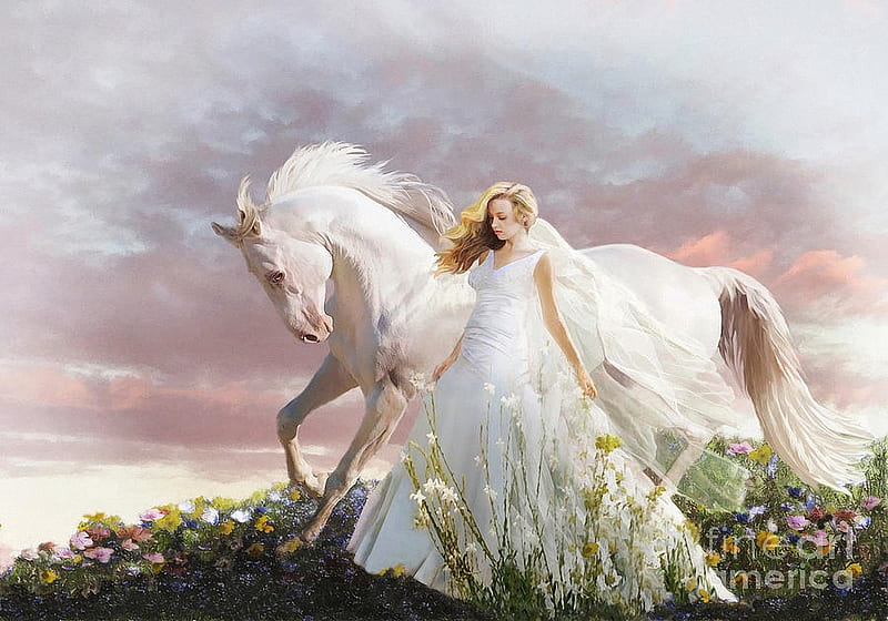 Небо на кону. Лошадь в облаках. Lady in White. Картина рококо лошадь из облаков. Fine Art девушки большие кошки.