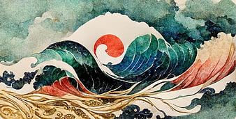 japanese wave pattern wallpaper