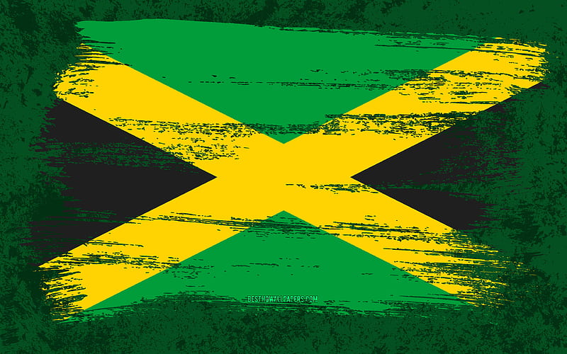 Flag of Jamaica, grunge flags, North American countries, national symbols, brush stroke, Jamaican flag, grunge art, Jamaica flag, North America, Jamaica, HD wallpaper