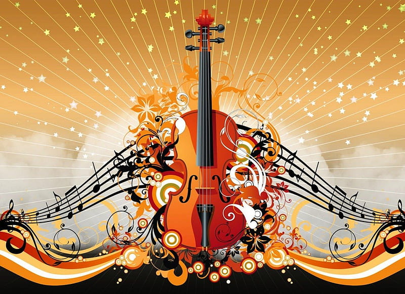 Classic Music, cello, stars, violin, glitter, music, swirls, classic, HD wallpaper