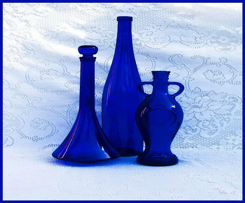 Cobalt blue, glass, three, containers, HD wallpaper