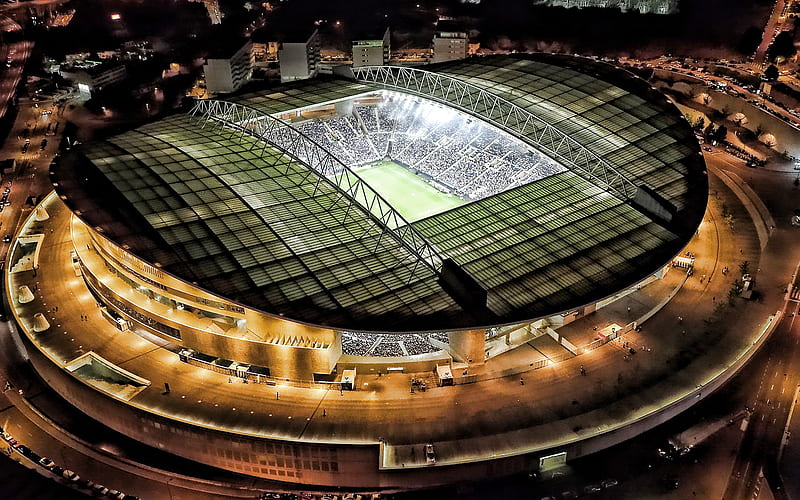 Estadio do Dragao, night, Porto stadium, aerial view, soccer, Dragau stadium, football stadium, Porto, Portugal, Porto FC, Portuguese stadiums, HD wallpaper