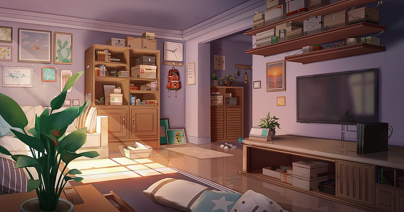 Anime, Room, Computer, Night, HD wallpaper