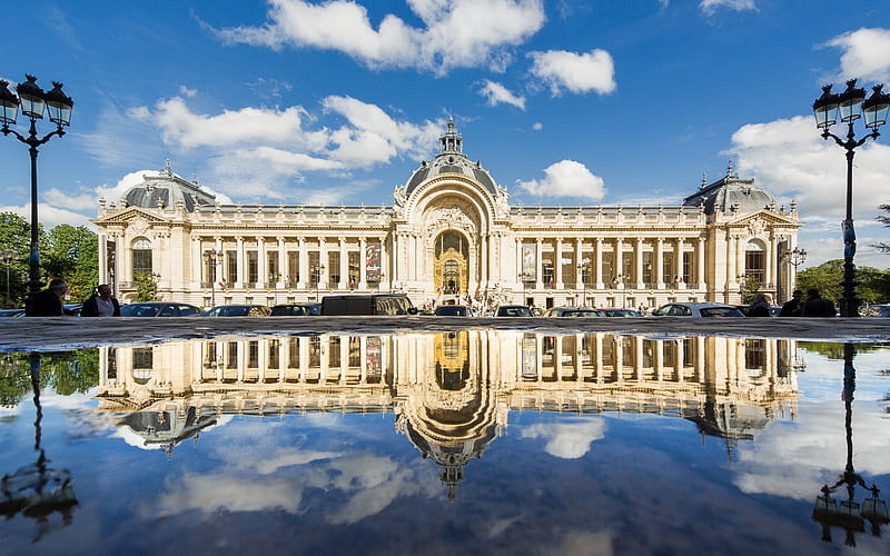 Petit Palais, Champs-Elysees - Paris, architecture, monuments, petit palais, paris, reflection, HD wallpaper