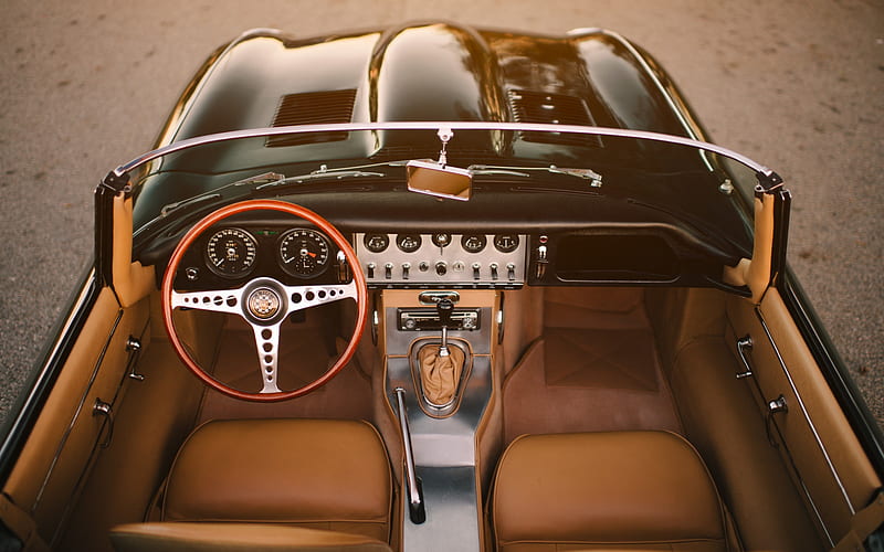 Jaguar E-Type, 1961, inside view, interior, retro cars, E-Type interior, convertible, british retro cars, Jaguar, HD wallpaper