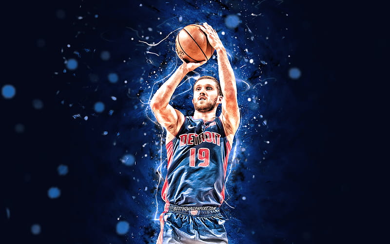 Svi Mykhailiuk Detroit Pistons, NBA, basketball, Sviatoslav Mykhailiuk, Svi Mykhailiuk Detroit Pistons, blue neon lights, Svi Mykhailiuk, HD wallpaper
