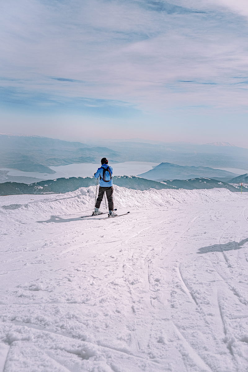 man, skiing, mountains, snow, winter, white, HD phone wallpaper
