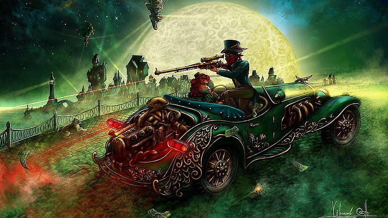the getaway, bandit, gun, steampunk, car, HD wallpaper