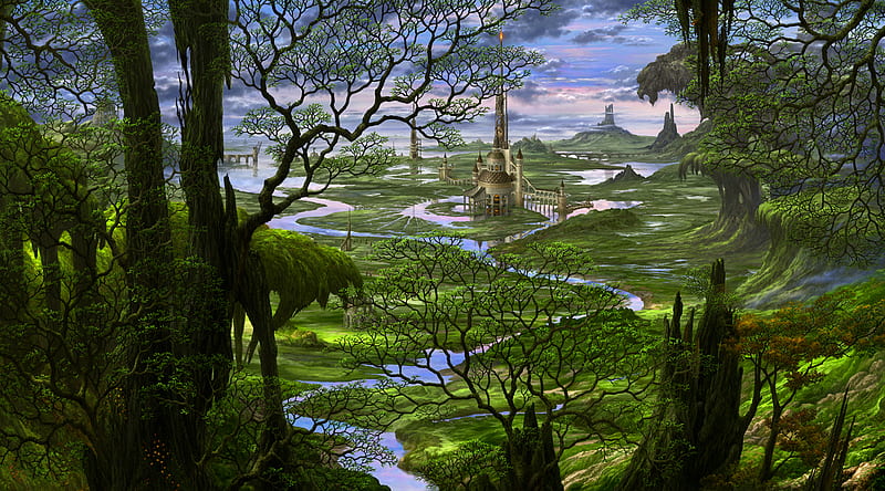 FANTASY ISLAND, forest, fantasy, island, trees, HD wallpaper